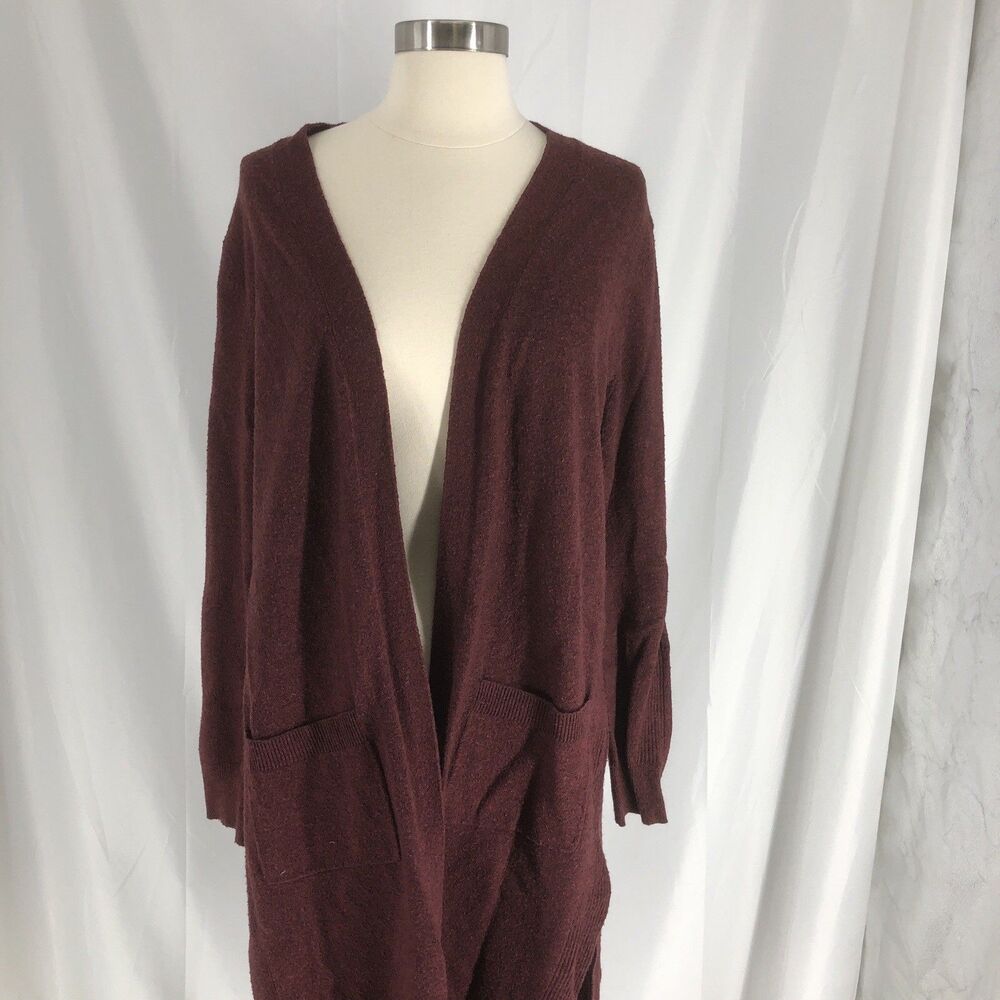 Matty M Red Solid Knit Open Front Cardigan Sweater Pockets Women's Large